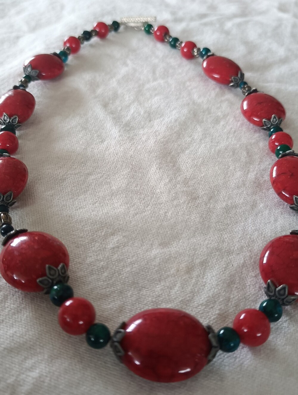 Red and Green Beaded Statement Necklace
